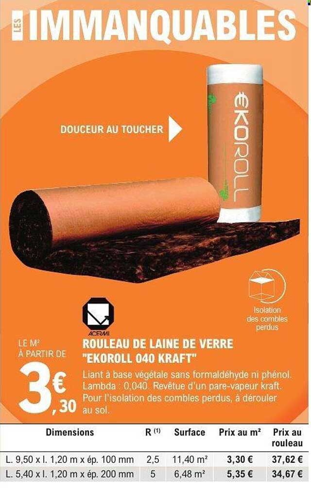 ROULEAU DE LAINE DE VERRE "EKOROLL 040 KRAFT"