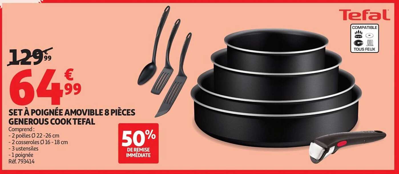 SET À POIGNÉE AMOVIBLE 8 PIÈCES GENEROUS COOK TEFAL