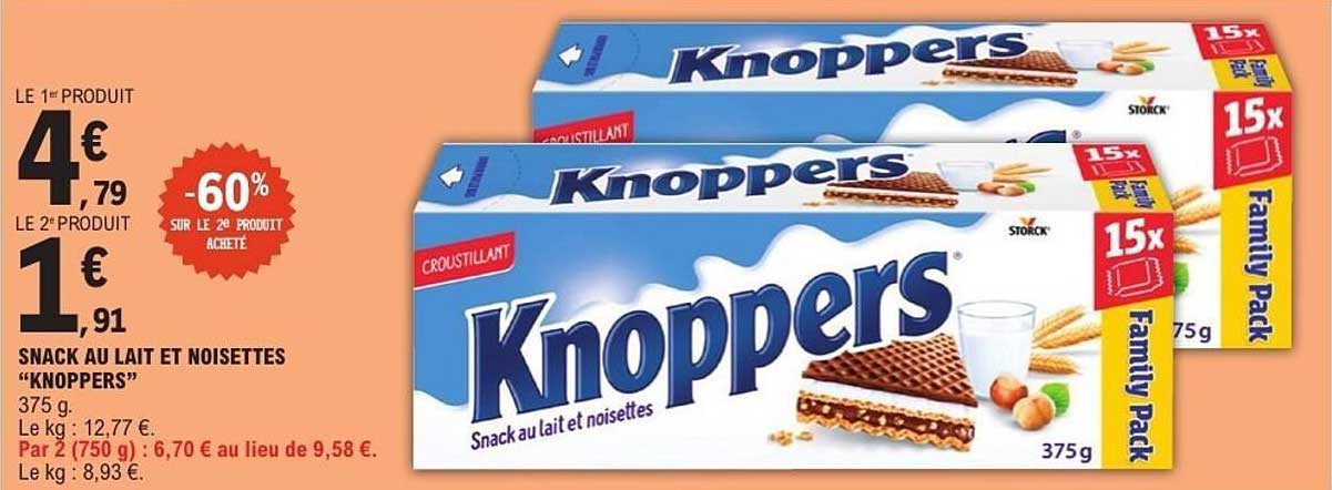 SNACK AU LAIT ET NOISETTES "KNOPPERS"