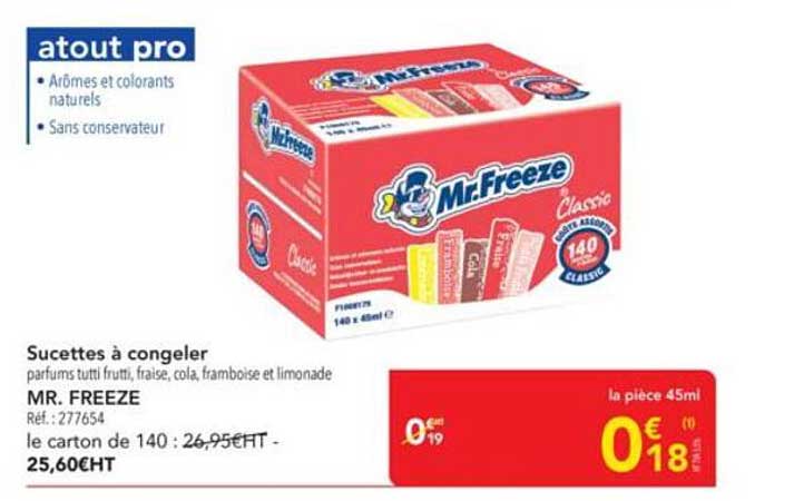 Sucettes à congeler parfums tutti frutti, fraise, cola, framboise et limonade