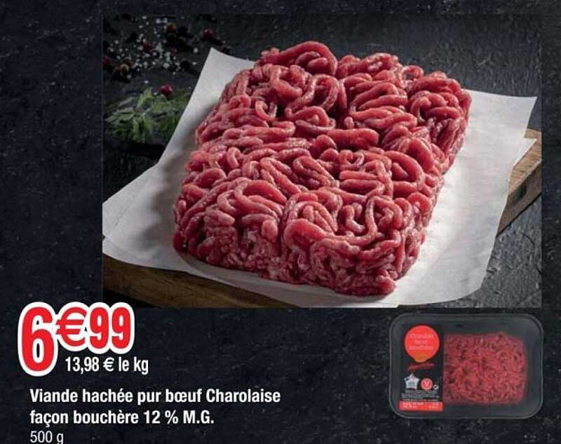 Viande hachée pur bœuf Charolaise façon boucher 12 % M.G.