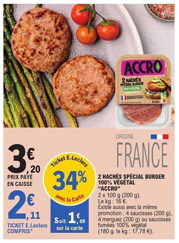 2 HACHÉS SPÉCIAL BURGER 100% VÉGÉTAL "ACCRO"