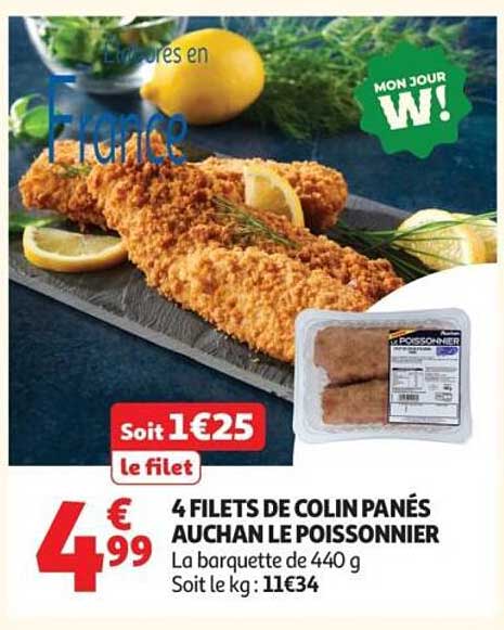 4 FILETS DE COLIN PANÉS AUCHAN LE POISSONNIER