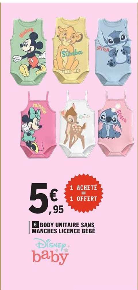 6 BODY UNITAIRE SANS MANCHES LICENCE BÉBÉ