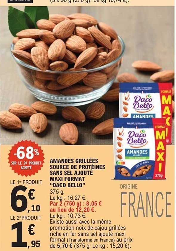 AMANDES GRILLÉES SOURCE DE PROTÉINES SANS SEL AJOUTÉ MAXI FORMAT “DACO BELLO”
