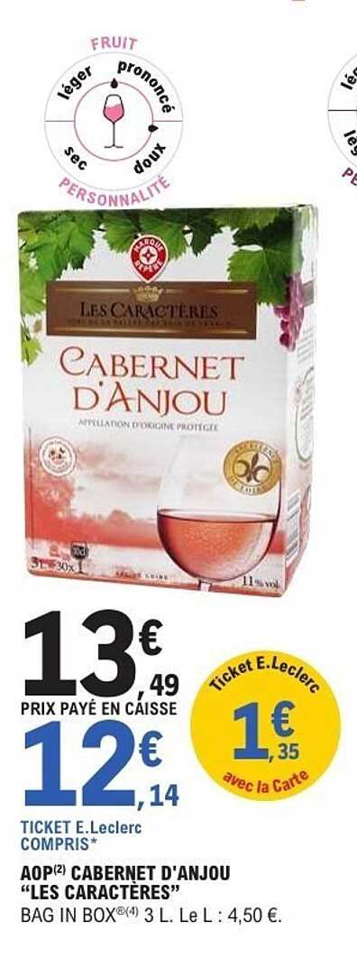 AOP CABERNET D'ANJOU «LES CARACTÈRES» BAG IN BOX® 4 3 L. Le L : 4,50 €