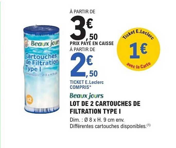 Beaux jours LOT DE 2 CARTOUCHES DE FILTRATION TYPE I