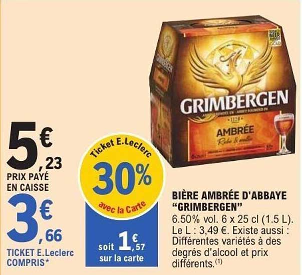 BIERE AMBRÉE D'ABBAYE "GRIMBERGEN"