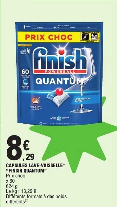 CAPSULES LAVE-VAISSELLE* “FINISH QUANTUM” Prix choc x 60 624 g