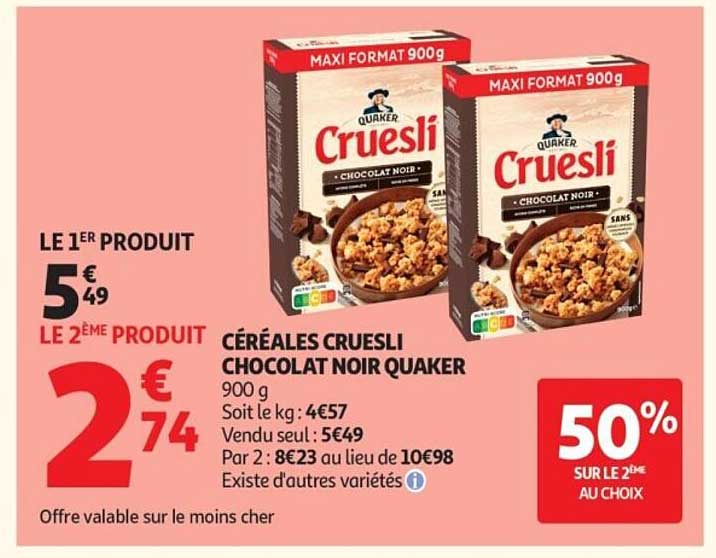 CÉRÉALES CRUESLI CHOCOLAT NOIR QUAKER