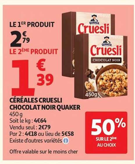 CÉRÉALES CRUESLI CHOCOLAT NOIR QUAKER