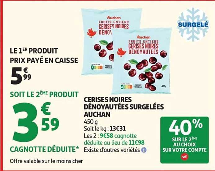 CERISES NOIRES DÉNOYAUTÉES SURGELÉES AUCHAN