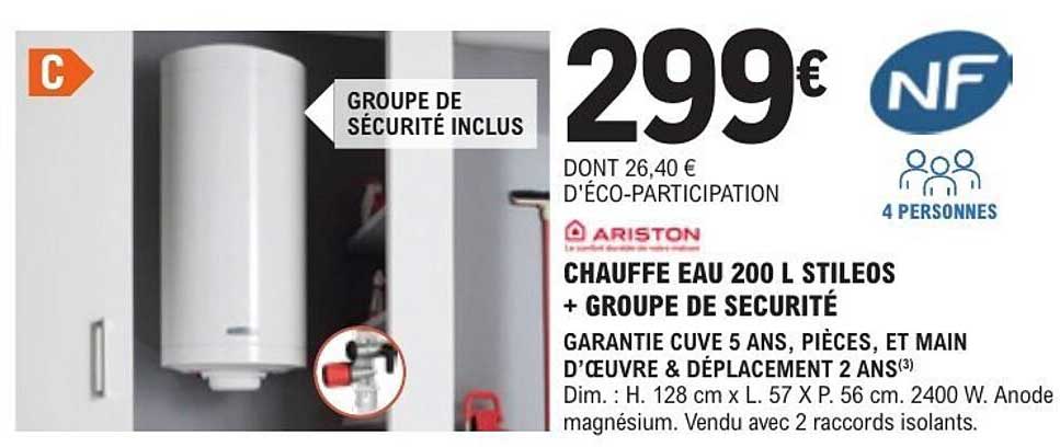CHAUFFE EAU 200 L STILEOS + GROUPE DE SÉCURITÉ