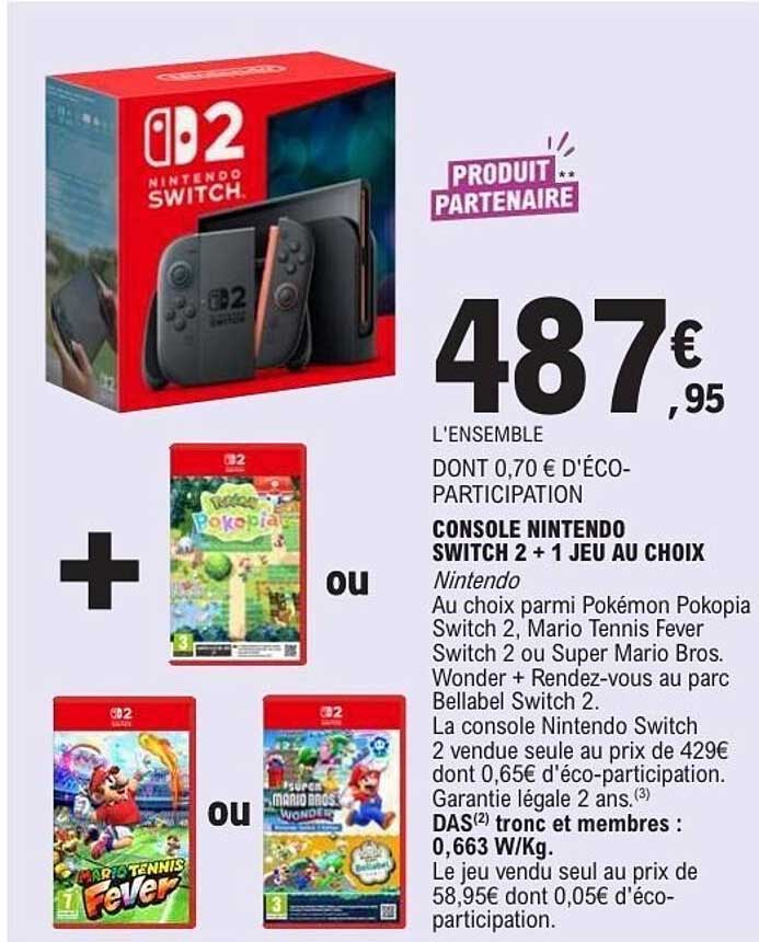 CONSOLE NINTENDO SWITCH 2 + 1 JEU AU CHOIX