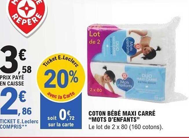COTON BÉBÉ MAXI CARRÉ “MOTS D’ENFANTS”