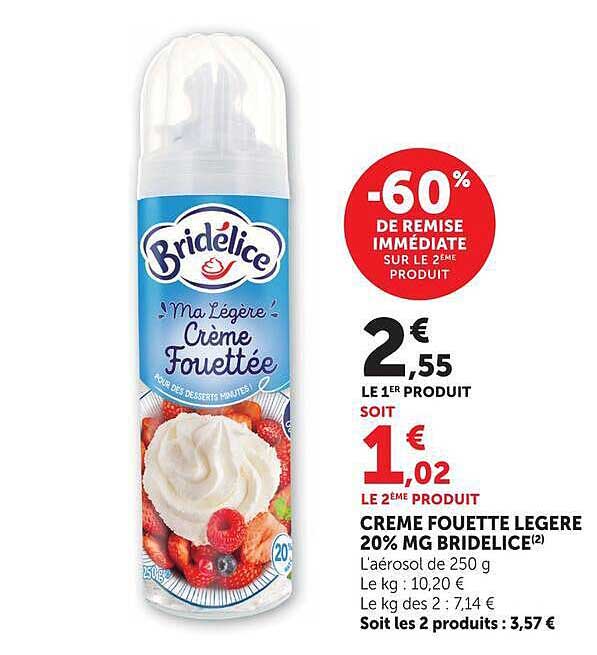 CREME FOUETTEE LEGERE 20% MG BRIDELICE