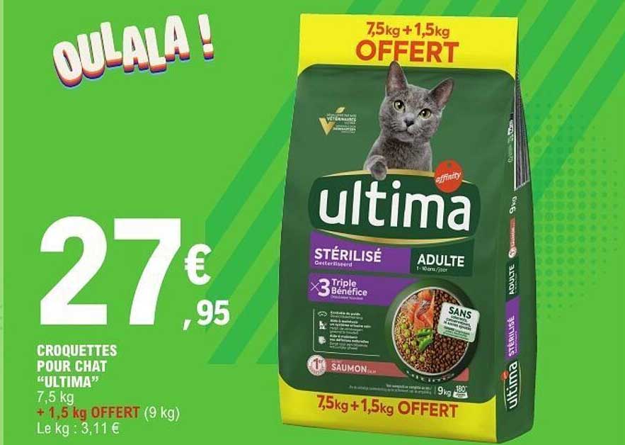CROQUETTES POUR CHAT “ULTIMA” 7,5 kg + 1,5 kg OFFERT (9 kg)
