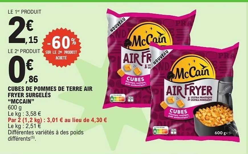 CUBES DE POMMES DE TERRE AIR FRYER SURGELÉS “MCCAIN”