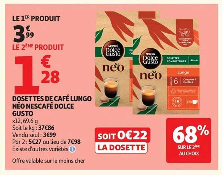 DOSETTES DE CAFÉ LUNGO NÉO NESCAFÉ DOLCE GUSTO