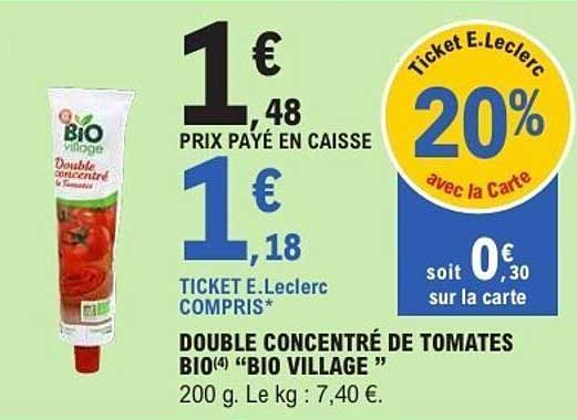 DOUBLE CONCENTRÉ DE TOMATES BIO “BIO VILLAGE”