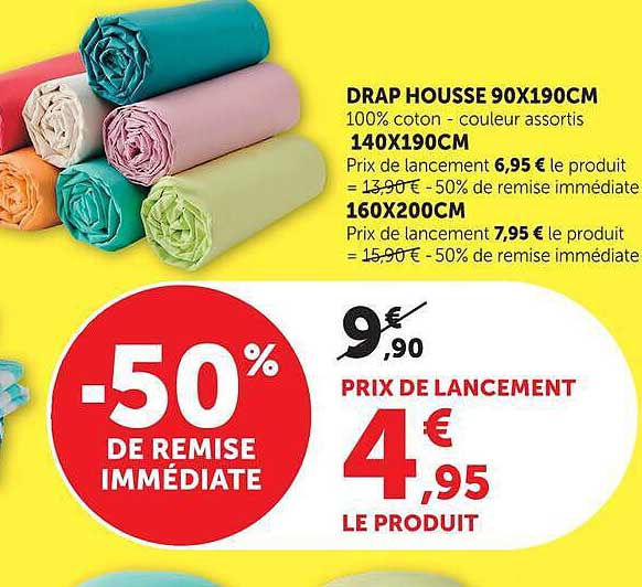 DRAP HOUSSE 90X190CM 100% coton - couleur assortis 140X190CM 160X200CM