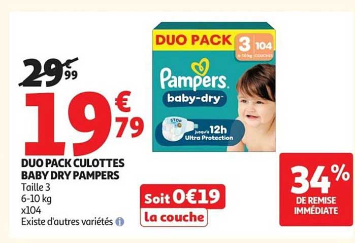 DUO PACK CULOTTES BABY DRY PAMPERS