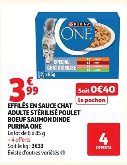 EFFILÉS EN SAUCE CHAT ADULTE STÉRILISÉ POULET BOEUF SAUMON DINDE PURINA ONE