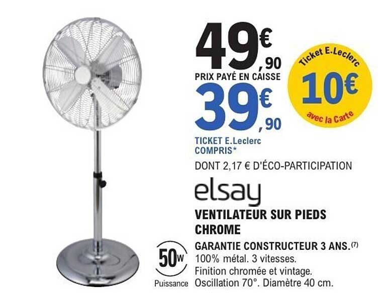 elsay VENTILATEUR SUR PIEDS CHROME