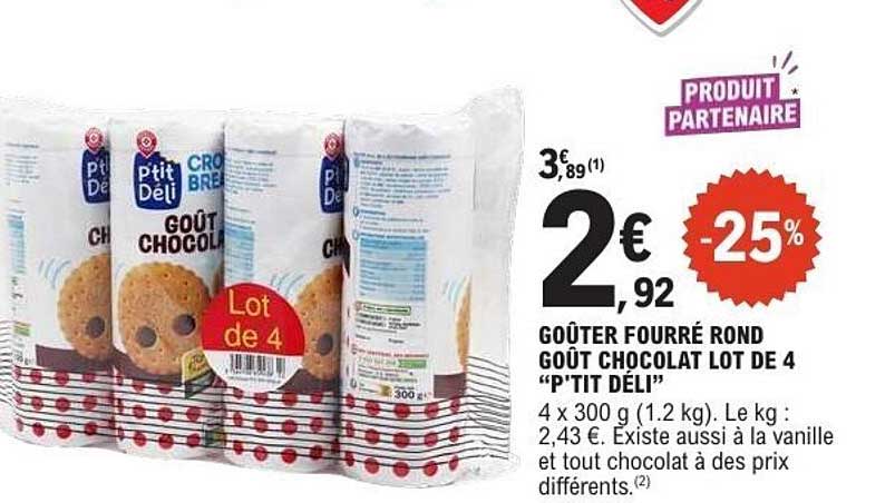 GOÛTER FOURRÉ ROND GOÛT CHOCOLAT LOT DE 4 "P'TIT DÉLI"