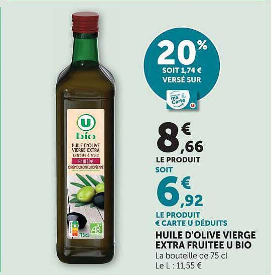 HUILE D'OLIVE VIERGE EXTRA FRUITEE U BIO