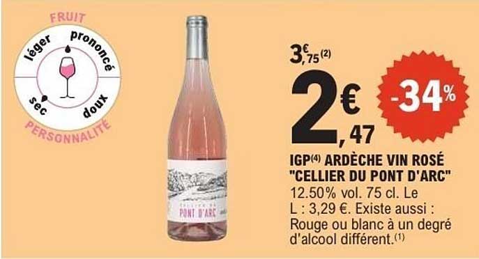 IGP(4) ARDÈCHE VIN ROSÉ "CELLIER DU PONT D'ARC"