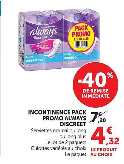 INCONTINENCE PACK PROMO ALWAYS DISCREET