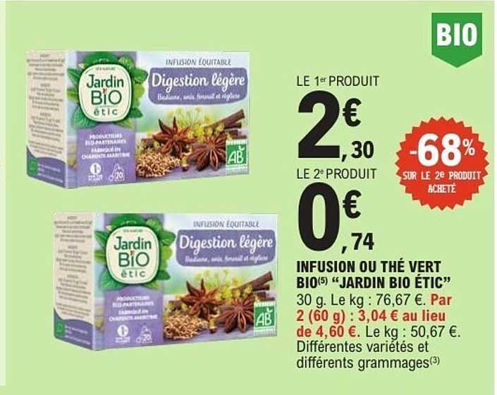 INFUSION OU THÉ VERT BIO(5) “JARDIN BIO ÉTIC”