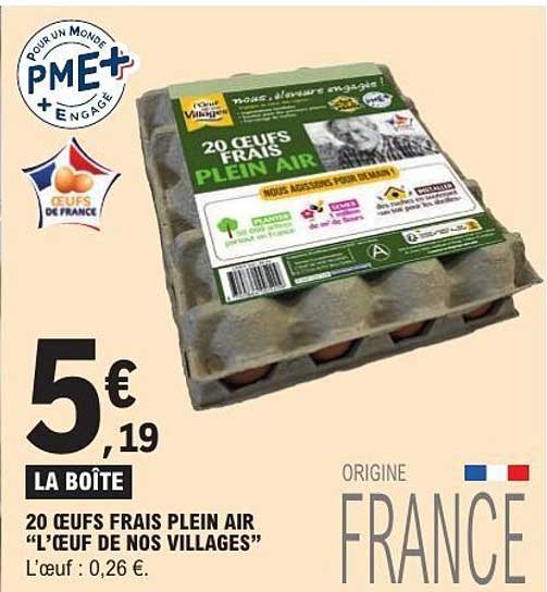 LA BOÎTE 20 ŒUFS FRAIS PLEIN AIR “L’ŒUF DE NOS VILLAGES”