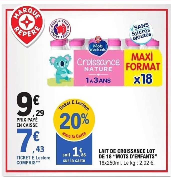 LAIT DE CROISSANCE LOT DE 18 “MOTS D’ENFANTS”