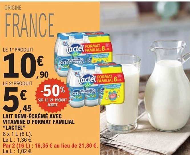 LAIT DEMI-ÉCRÉMÉ AVEC VITAMINE D FORMAT FAMILIAL “LACTEL”
