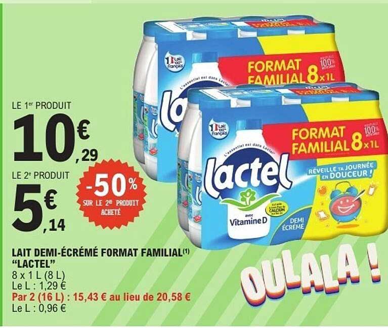 LAIT DEMI-ÉCRÉMÉ FORMAT FAMILIAL "LACTEL"
