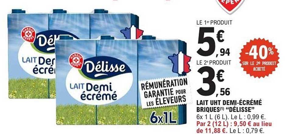 LAIT UHT DEMI-ÉCRÉMÉ BRIQUES(1) “DÉLISSE”