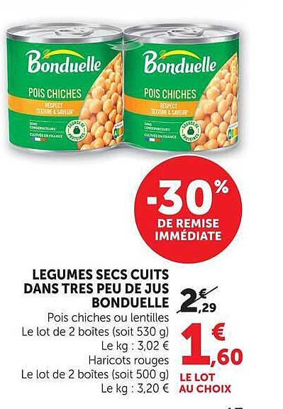 LEGUMES SECS CUITS DANS TRES PEU DE JUS BONDUELLE