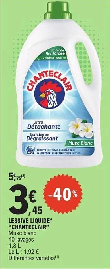 LESSIVE LIQUIDE* "CHANTECLAIR" Musc blanc 40 lavages 1,8 L