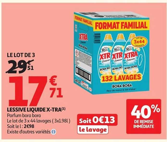 LESSIVE LIQUIDE X-TRA Parfum bora bora Le lot de 3 x 44 lavages (3x1.98L)