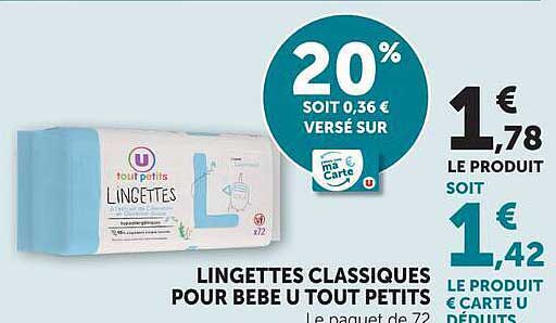 LINGETTES CLASSIQUES POUR BEBE U TOUT PETITS