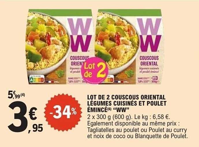 LOT DE 2 COUSCOUS ORIENTAL LÉGUMES CUISINÉS ET POULET ÉMINCÉ "WW"