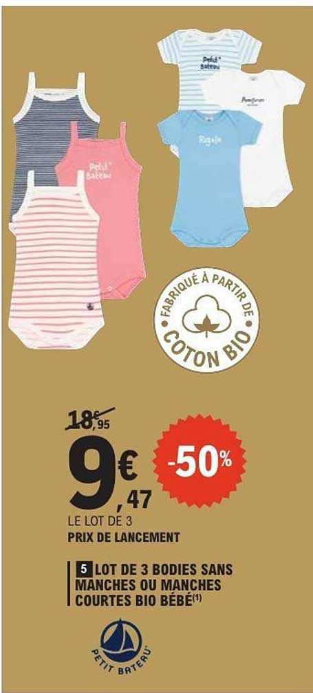 LOT DE 3 BODIES SANS MANCHES OU MANCHES COURTES BIO BÉBÉ(1)