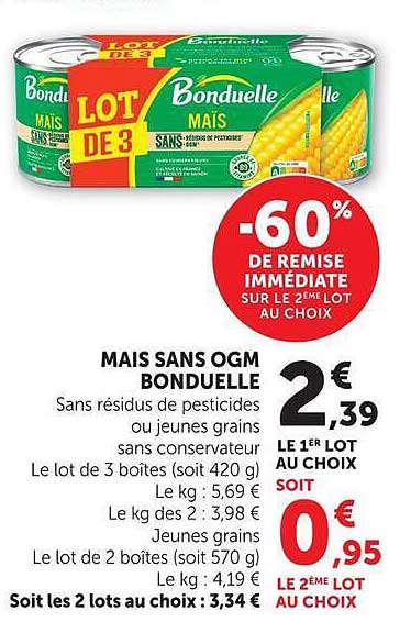LOT DE 3 MAIS SANS OGM BONDUELLE