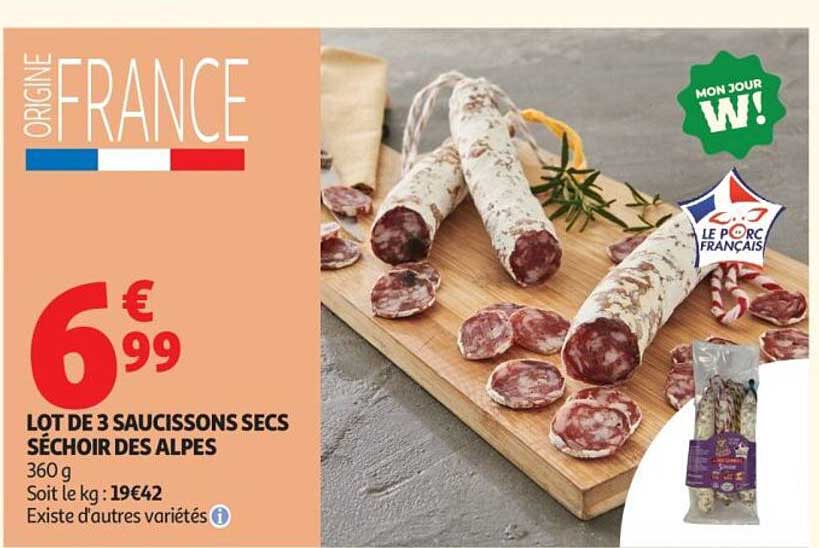 LOT DE 3 SAUCISSONS SECS SÉCHOIR DES ALPES