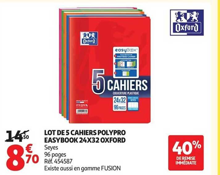 LOT DE 5 CAHIERS POLYPRO EASYBOOK 24X32 OXFORD