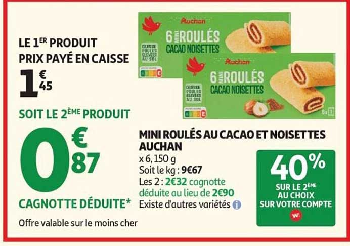 MINI ROULÉS AU CACAO ET NOISETTES AUCHAN