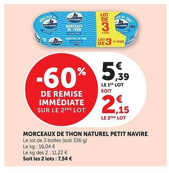 Morceaux de thon naturel Petit Navire