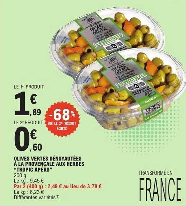 OLIVES VERTES DÉNOYAUTÉES À LA PROVENÇALE AUX HERBES “TROPIC APÉRO”